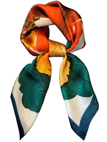 Silky Scarf for Women Lightweight Satin Bandanas Neck Hair Wrap For Sleeping Head Scarves 27.5" - color: A1 Blue Golden Ginkgo/27.5"