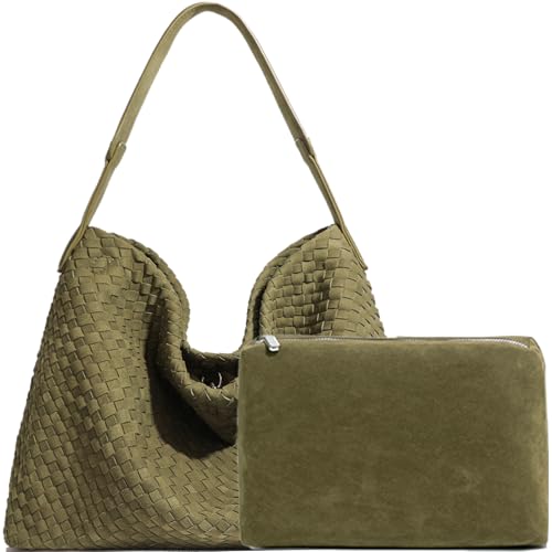 JINMANXUE Women Boston Bag, Woven Hobo Tote Handbag and Purses, Female Satchel Messenger Bags, Fashion Shoulder Crossbody Bag - color: Frosted Beech