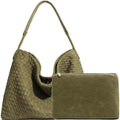JINMANXUE Women Boston Bag, Woven Hobo Tote Handbag and Purses, Female Satchel Messenger Bags, Fashion Shoulder Crossbody Bag - color: Frosted Beech