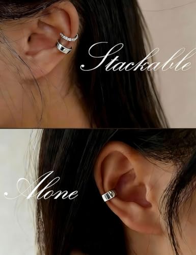 Tornito 16Pcs Ear Cuff Earrings for Women Non Piercing Ear Cuffs Cubic Zirconia Ears Clip on Earring Cartilage Helix Wrap Fake Earrings Jewelry Adjustable Gold Silver Plated - color: Silver