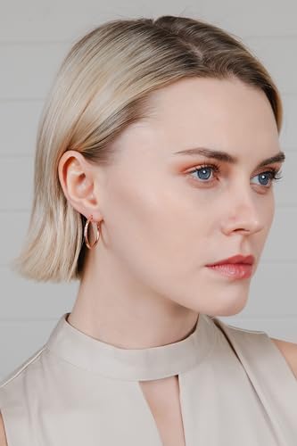 Hoops & Loops 925 Sterling Silver Diamond-Cut Hoop Earrings for Women, 2mm Textured Lightweight Click Top Hoops, 15mm 20mm 25mm 30mm, Silver 14k Yellow Gold & Rose Gold Flash Plated - color: Rose Gold - 25mm (1'')