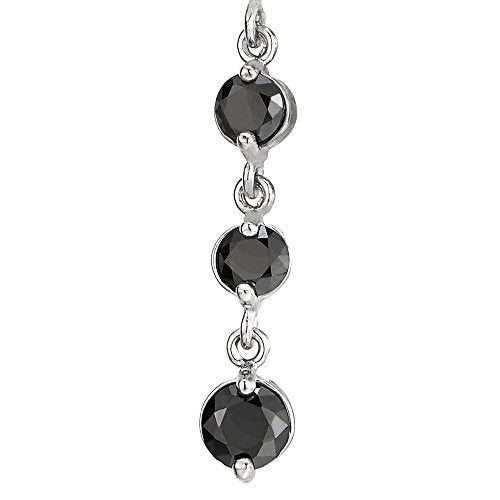 COOLSTEELANDBEYOND Belly Chain Belly Button Ring Body Jewelry Piercing Navel Ring with Long Dangle Cubic Zirconia - color: C-Metal Color:Silver; Stone Color:Black