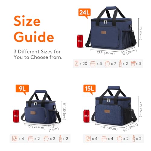 Lifewit Large Lunch Bag, Insulated Lunch Box, Soft Cooler Cooling Tote for Adult Men Women, Dark Blue 24-Can (15L) - color: Dark Blue, size: Large(15L)