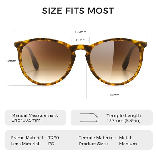 SUNGAIT Premium Vintage Round Sunglasses for Women Men Classic Retro Trendy Style - color: 08 Amber Frame/Brown Gradient Lens