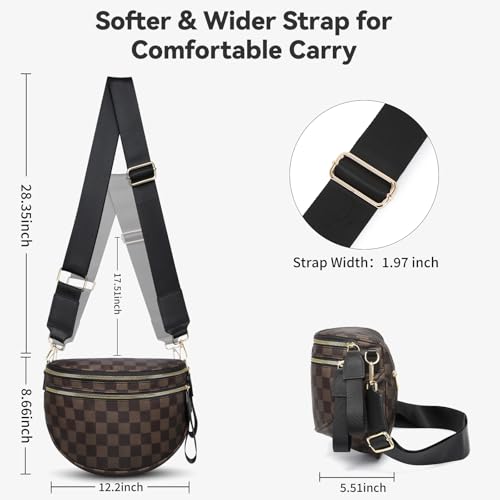 Checkered Crossbody Bag for Women Bum Bag Spacious Nylon Fanny Packs Cross Body Shoulder Purses Bag Handbags - color: Mocha Checkered