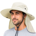 PFFY Sun Bucket Hats for Men Women Fishing Hat UV Protection Wide Brim Beach Safari Hat with Neck Flap - color: Beige (With Neck Flap)