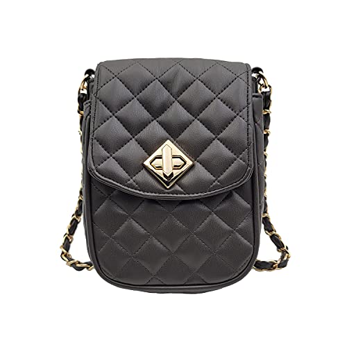 Phone Crossbody Bags for Women Small Vegan Leather Mini Shoulder Wallet Card Quilted Purse - color: B - Dark Grey & Gold