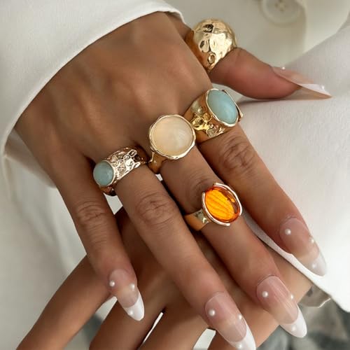 Dainty Crystal Gold Knuckle Ring Stackable Set for Women Non Tarnish, Statement Chunky Zircon Silver Midi Finger Thumb Rings Vintage Y2k Party Jewelry Gifts - color: Gold