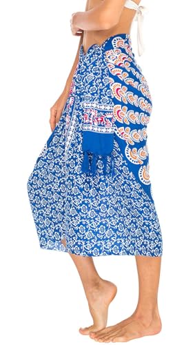 SHU-SHI Sarong Wraps for Women Long Beach Cover ups Pareo Bathing Suit Wrap Skirt Mandala Sarongs Coverup - color: Blue/Orange