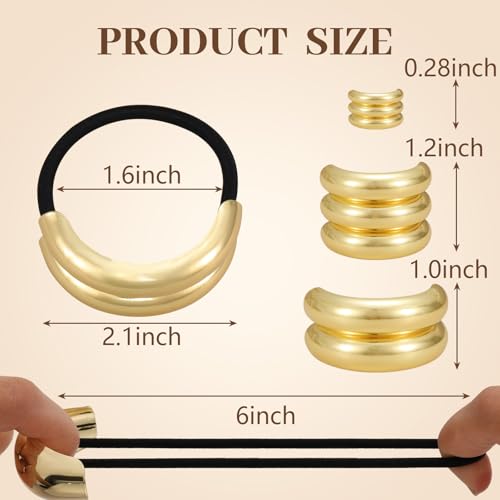 3PCS Gold Hair Ties, Metal Hair Ties for Thick Hair, Elegant Durable Geometric Design, Gold Hair Accessories Stretchy and Non-Damage Ponytail Holders - color: Gold Set 04