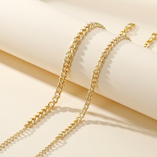 Ritach Ankle Bracelets for Women - Silver/Gold Plated Stainless Steel Anklets for Women Waterproof Layered Cuban Link Figaro Chain Heart Anklets Set Summer Beach Jewelry Gifts - color: Gold-Layered Cuban Chain