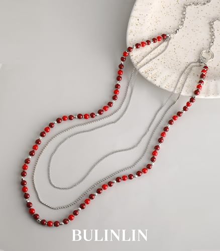 BULINLIN Layered Long Necklaces for Women Long Beaded Chain Necklace CostumeJewelry Mothers Day Gifts for Mom - color: 96-Red
