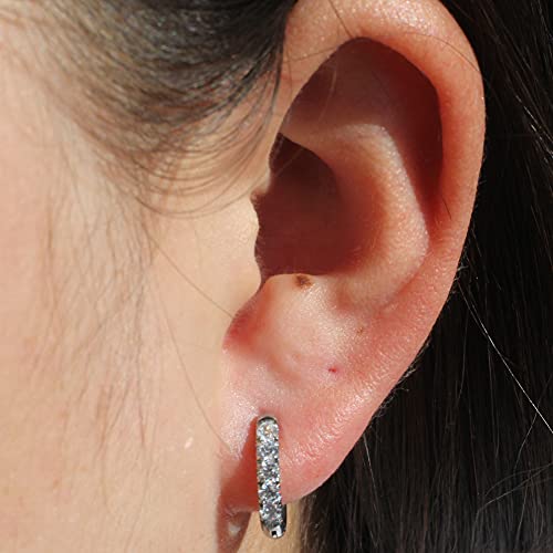 316L Surgical Stainless Steel Huggie Hoop Earrings with Cubic Zirconia, 10G 12G 14G 8-20mm Cartilage Lobe Earrings, 14G Piercing Jewelry - style: 10G 10mm Silver Clear CZ