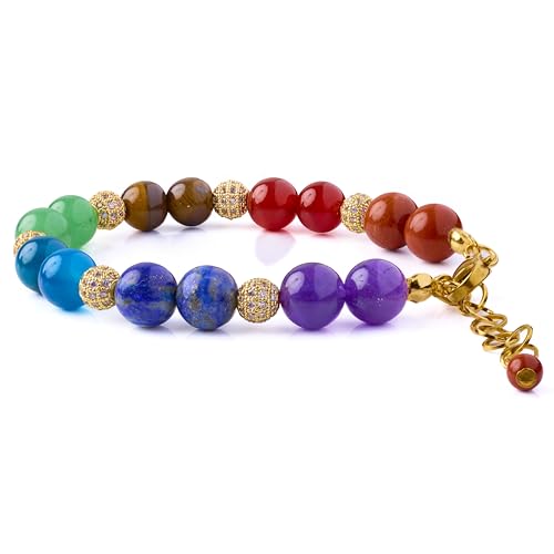 Protection and Healing Bracelet for Women - Handmade 7 Chakra Jewelry Crafted with Genuine Gemstones - Adjustable 8mm Bead Bracelet - Pulsera Para Mujer - Elegant Spiritual Accessory