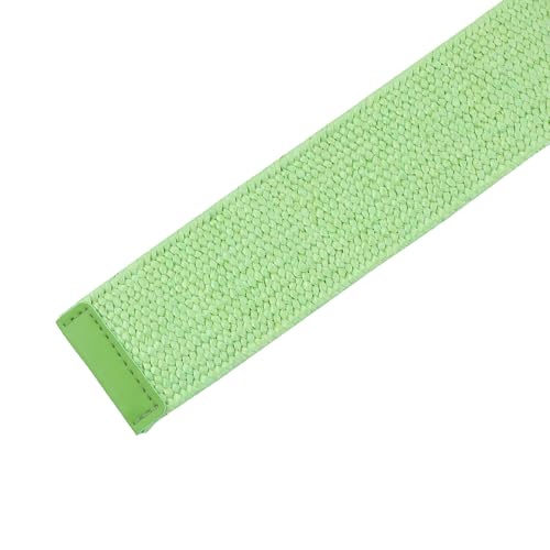 Women's Cotton and Linen Style Plastic Straw Braided Belt Circle Buckle for Dresses - color: Green