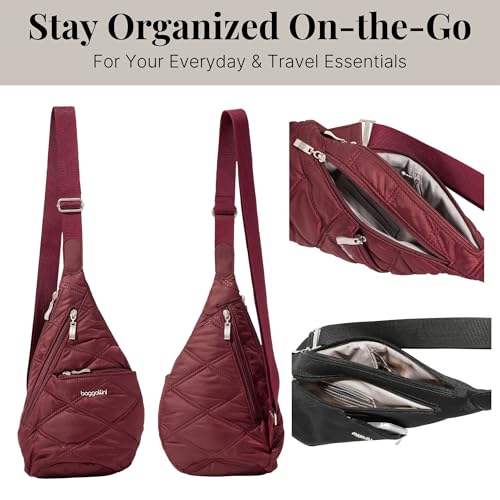 Baggallini Mini Sling - 12x7 Sling Crossbody Bag Backpack with Adjustable Shoulder Strap - color: Dark Cherry Quilt