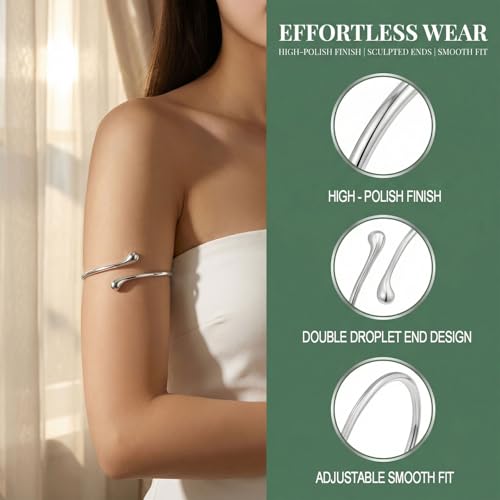 Arm Cuff Bracelet for Women Silver Upper Arm Cuffs Bracelet Water Droplet Shaped Bangles Minimalist Style Fashion Mermaid Costume Jewelry Party Accessory - style: Small Silver Style