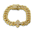 Halukakah Diamond Gold Chain for Men with Cross,18k Real Gold/Platinum Plated Fully Iced Out 12MM Miami Cuban Link Chain Necklace Bracelet,Lab Diamond Prong Set,Present for Husband,Boyfriend,Friend - color: Gold Plated Bracelet
