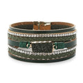 Long tiantian Leather Wrap Bracelets Boho Bracelets for Women Rhinestone Leather Bangles Boho Western Outfit Accessories Jewelry Gifts - color: green