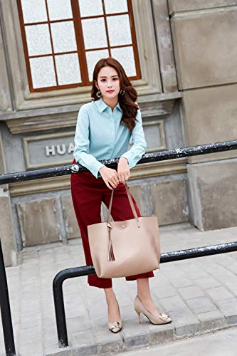 Dreubea Women's Soft Faux Leather Tote Shoulder Bag from, Big Capacity Tassel Handbag - color: Bronze