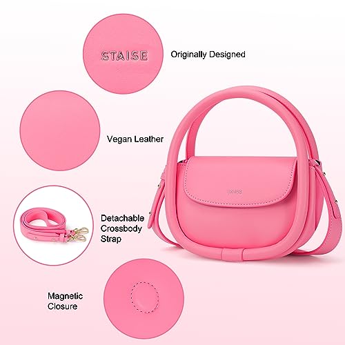STAISE Designer Top Handle Shoulder Bags for Women, Trendy Mini Crossbody Purses, Women’s Leather Handbags with Straps - color: Pink
