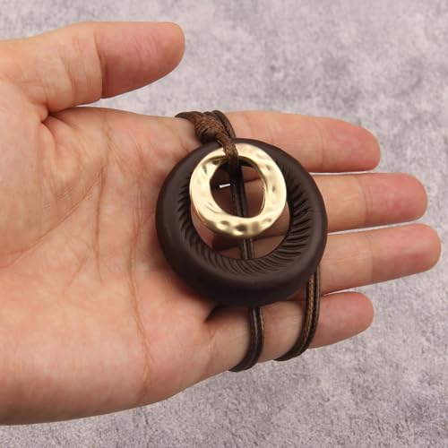 Leather Necklace for Women Long Boho Necklace Bohemian Choker Vintage Necklace Braided Boho Jewelry with Adjustable Brown Leather Cord - color: Boho Vintage Necklaces