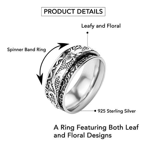 Shop LC 925 Sterling Silver Fidget Spinner Ring for Women - color: leafy and Floral