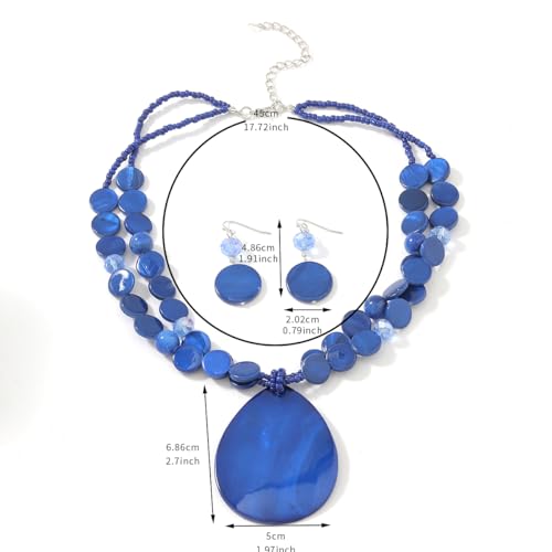 Big Teardrop Pendant Necklaces for Women Colorful Beaded Necklaces Statement Set for Holiday. - color: Blue