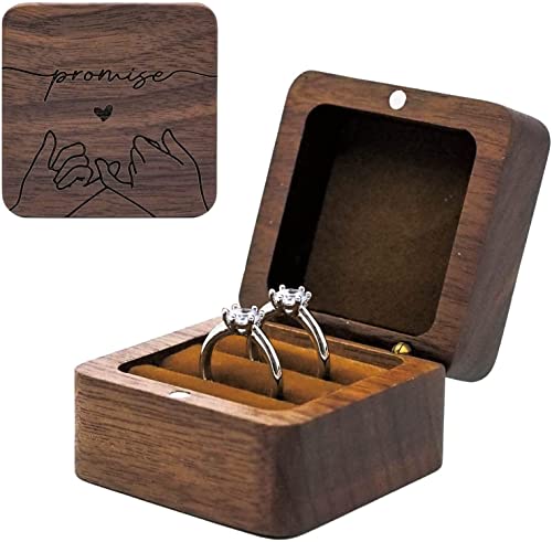 Engagement Wooden Ring Box - Rustic Double Slot Storage Box - Solid Wood Square Vintage Wedding Ring Box (Brown) - color: Rustic - 2 slot - Brown