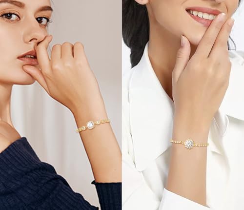 Tennis Bracelet for Women Cubic Zirconia Bracelets Adjustable Slider Bracelets - color: Gold 02