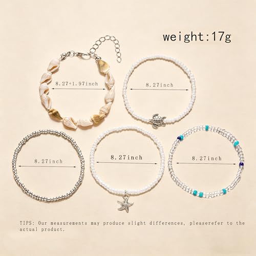 Beach shell sea star sea bead anklet set for Women, adjustable gold-plated Bohemian shell bracelet for ankle Fashion Layered anklet - color: Conch 5Pcs