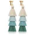 Clip on Earrings, Lightweight Colorful Layered Tassel Bohemian Statement Tiered Big Dangle Drop Earrings for Women, Non Pierced, Boho Jewelry - color: Green