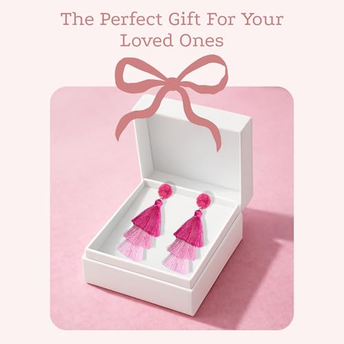 Tassel Earrings for Women - Colorful Layered Tassle Dangle Drop Earrings - color: Pink Ombre