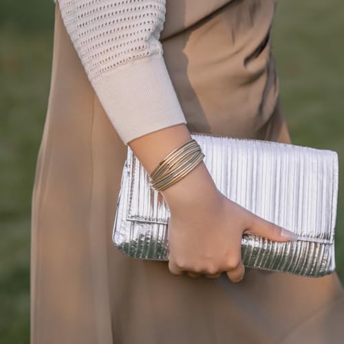 FANCY SHINY Boho Leather Bangle Bracelets Stackable Noodle Tube Bracelets Layered Wrap Cuff Bracelets with Magnetic Clasp - color: Sand
