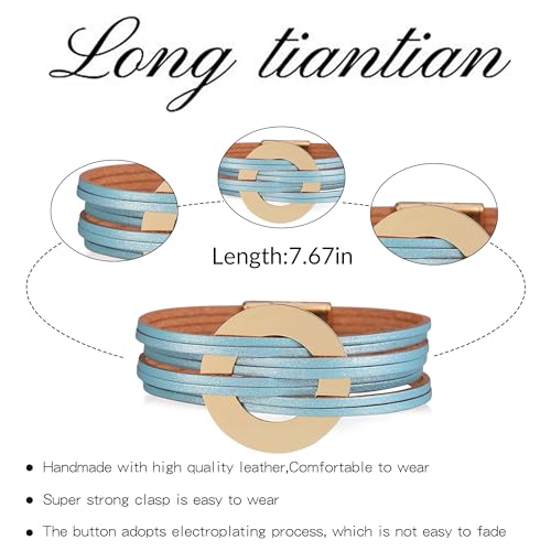 Long tiantian Leather Wrap Bracelets for Women Circle Rhinestones Boho Layered Bracelet Cuff Bangle Bracelet Jewelry Birthday Gifts for Women Holiday Outfits - color: B4:blue