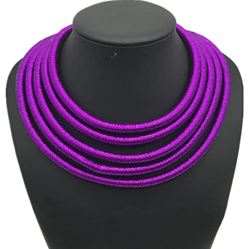 COLORFUL BLING Handwoven African Tribal Multilayer Chunky Statement Necklace Egypt Bib Collar Choker Costume Party Jewelry Accessories for Women - color: purple