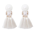 boderier Bohemian Statement Thread Tassel Chandelier Drop Dangle Earrings with Cassandra Button Stud - color: White