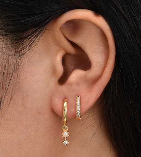 6 Pairs 14K Gold Plated Stud Earrings for Women, Hypoallergenic Cartilage Earrings for Multiple Piercing, Dainty Small Stackable Earrings Set for Jewelry Gift - color: Gold-4 Pairs Chain