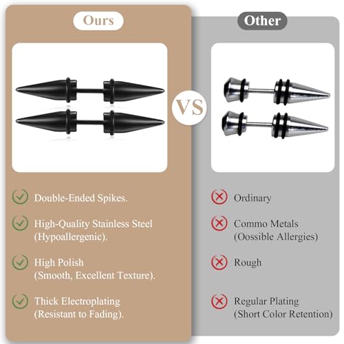 Aroncent 12PCS Stainless Steel Fake Tapers Mens Earrings Illusion Tunnel Cheater Piercing Jewelry Set for Men Women - color: A8