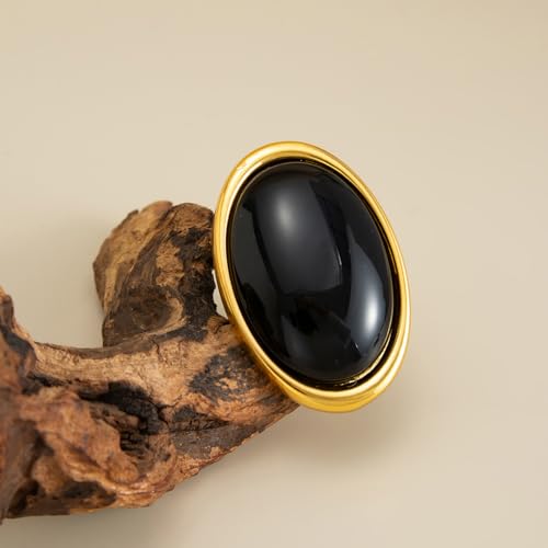 Gold Black Chunky Statement Rings for Women,Vintage Boho Oval Geometric Resin Knuckle Ring,Dainty Wedding Festival Jewelry Gift