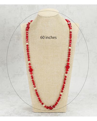 Trendy Infinity Wrap 60’’ Long Statement Necklace, Earrings and Bracelet Set - Hand Knotted Versatile Crystal and Shell Beads Strand Necklace and Chunky Beaded Stretch Bracelet Stack – Jewelry Set Gift for Women - color: Navy Blue