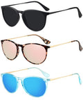 WOWSUN Retro Polarized Sunglasses Womens Trendy Round Classic Glasses - color: Black + Tortoiseshell Frame Pink Mirrored+ Blue Transparent Frame Blue Mirrored