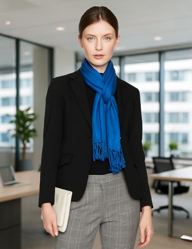 Achillea Lightweight Pashmina Scarf for Women – Soft Silky Shawl Wrap for Evening Dresses, Bridesmaids & Everyday Wear - color: Denim Blue