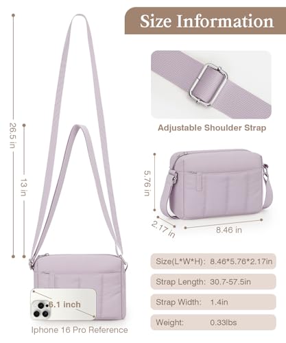 Pritent Crossbody Bags for Women, Lightweight Puffer Travel Cross Body Purse, Mini Shoulder Handbag Used for Daily Gym Hiking - color: Violet
