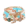 Caiyao 4Pcs Bohemia Multilayer Stackable Beaded Bracelets Set Colorful Crystal Stone Gold Beaded Stretch Bracelets Hawaii Charm Bracelet for Women Men Summer Beach Boho Vacation Jewelry Gifts - color: Mix