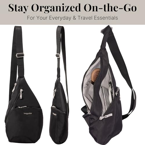 Baggallini Mini Sling - 12x7 Sling Crossbody Bag Backpack with Adjustable Shoulder Strap - color: Black Twill