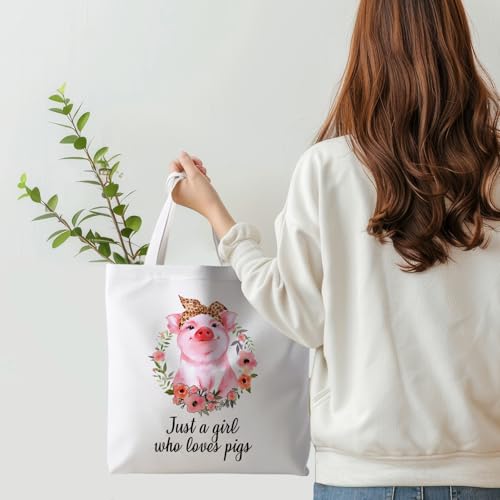 Preppy Animal Tote Bag, Pet Canvas Tote Bag, Reusable Grocery Shopping Shoulder Bags - color: Pig