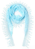Cindy & Wendy Floral Embroidered Lace Triangle Scarf for Women - color: Light Blue