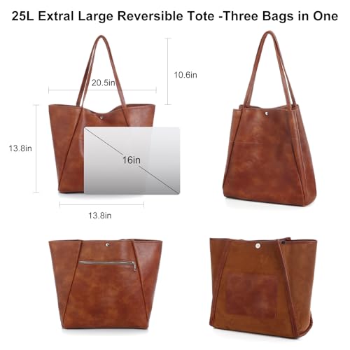 Large Tote Bag for Women Work 25L Travel Vegan Leather Ladies Handbags Weekender Purses - color: Ab-brown