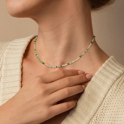 JSJOY Tiny Crystal Beaded Choker Necklaces for Women Colorful Beaded Necklace Dainty Choker Necklaces Simple Boho Jewelry Gifts for Teens Handmade Shining Bead Necklaces Gifts - color: Green